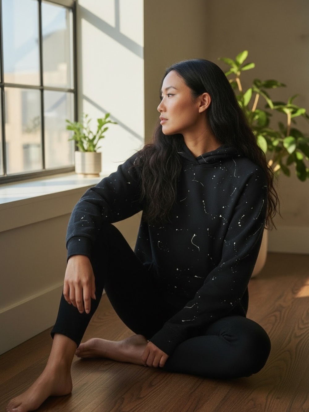 bobi Black Speckle white paint splatter Pullover Hoodie